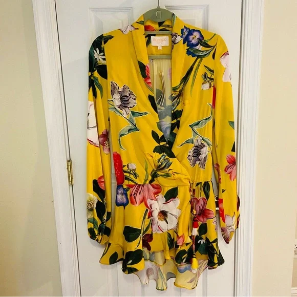 Rococo Sand Dress Womens XS Floral Print Hemant Nandita Long Sleeve Wrap Boho